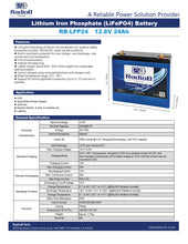 Load image into Gallery viewer, 12V 24Ah Lifepo4 Deep Cycle Rechargeable Battery - RV Marine Solar Power Wheels UPS