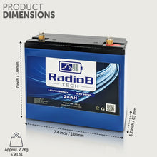 Load image into Gallery viewer, 12V 24Ah Lifepo4 Deep Cycle Rechargeable Battery - RV Marine Solar Power Wheels UPS