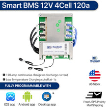 Load image into Gallery viewer, Used - Smart BMS 4S 12V 120A Lithium Lifepo4 Battery Management with Balance Leads and Wireless Bluetooth Module - 4 Cells 12.8 Volts DIY Programmable
