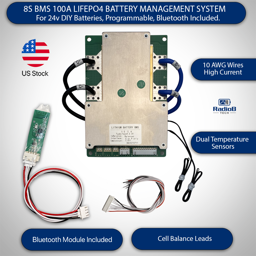 Smart BMS 8S 24v 100A Lithium Lifepo4 Battery System w/Bluetooth US Stock 8S24V
